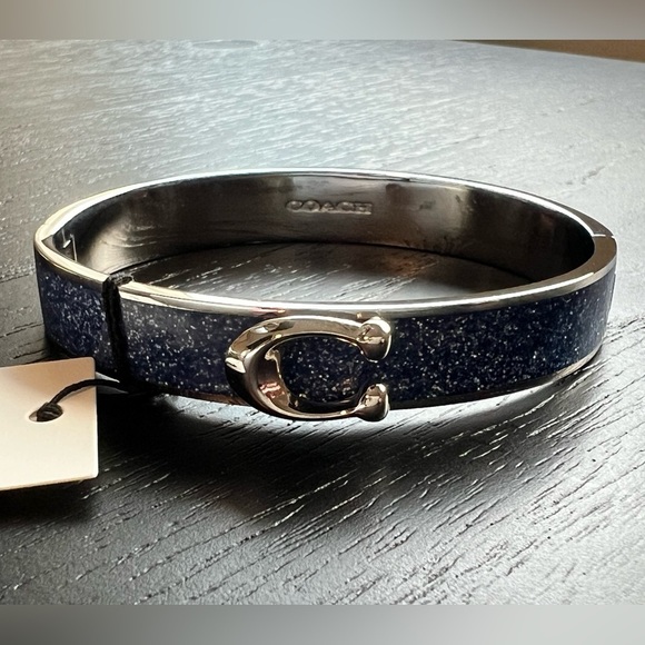 NWT Coach Signature C Logo Hinged Bangle Bracelet- Sparkly Blue Enamel w/ Silver - Picture 5 of 7
